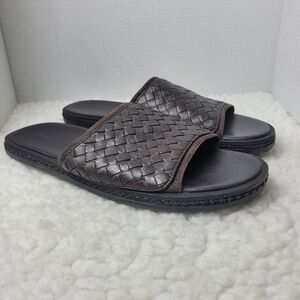 Tommy Bahama Shore Crest Mens Size 11 Brown Woven Leather Slide Sandals